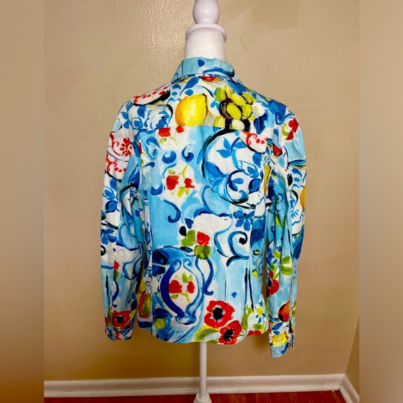 Vintage 3 Sisters Jacket 100% Cotton  Blue Colorful Textures Floral USA size XL - Picture 2 of 15